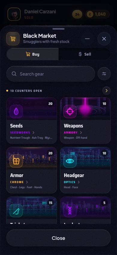 The market with shops for seeds, weapons, armor and headgear.
